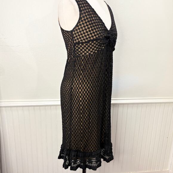 Max Studio Size S Babydoll Dress Y2K Sheer Mesh Black Polka Dot Whimsigoth - Picture 8 of 14